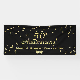 50th Wedding Anniversary Black mit Gold Hearts Banner