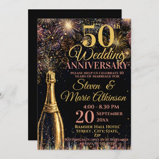 50th Wedding Anniversary Bubbly Celebration Einladung (Vorne/Hinten)