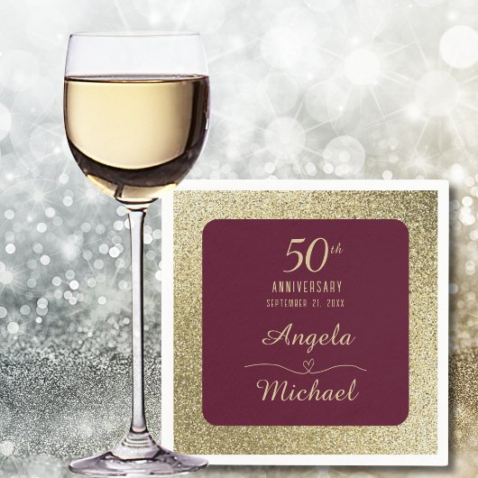 50th Wedding Anniversary Burgundy Gold Glitter  Serviette