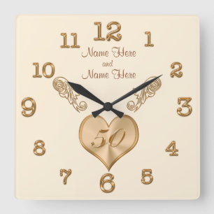 50th Wedding Anniversary Clock with NAMES Quadratische Wanduhr