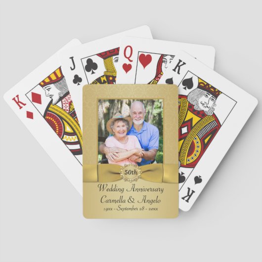 50th Wedding Anniversary Gold Damask Playing Cards Spielkarten (Rückseite)