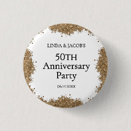 50th Wedding Anniversary Gold Faux Glitter  Button