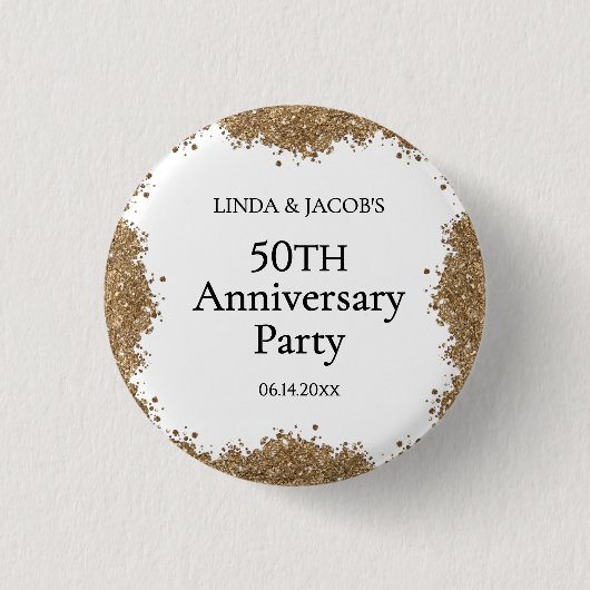 50th Wedding Anniversary Gold Faux Glitter Button (Vorderseite)
