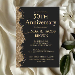 50th Wedding Anniversary Gold Faux Glitter Einladung