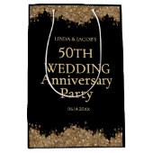 50th Wedding Anniversary Gold Faux Glitter Mittlere Geschenktüte (Vorderseite)