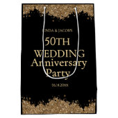 50th Wedding Anniversary Gold Faux Glitter Mittlere Geschenktüte (Rückseite)