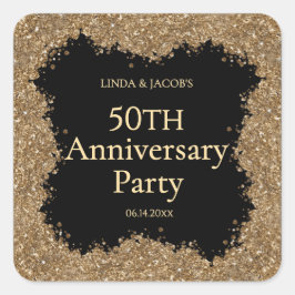 50th Wedding Anniversary Gold Faux Glitter  Quadratischer Aufkleber