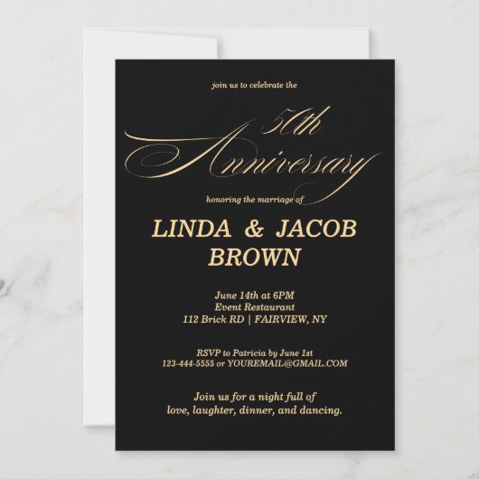 50th Wedding Anniversary Gold Faux Glitter Script Einladung (Vorderseite)