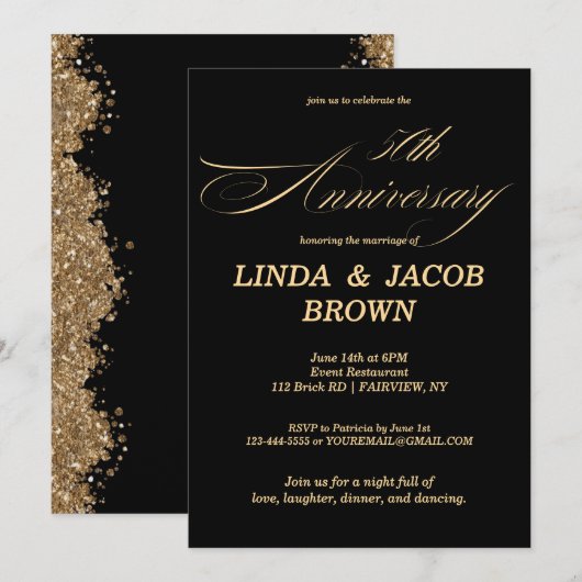 50th Wedding Anniversary Gold Faux Glitter Script Einladung (Vorne/Hinten)
