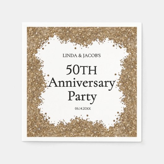 50th Wedding Anniversary Gold Faux Glitter Serviette (Vorderseite)
