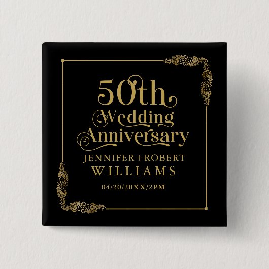 50th Wedding Anniversary Gold Floral Frame Button (Vorderseite)