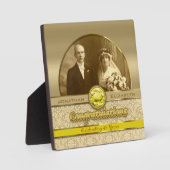 50th Wedding Anniversary Golden Topaz Damask Foto Fotoplatte (Vorderseite)