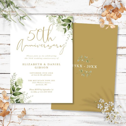 50th Wedding Anniversary Greenery Gold Script Einladung