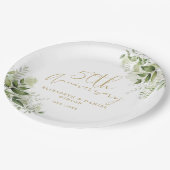 50th Wedding Anniversary Greenery Gold Script Pappteller (Schrägansicht)