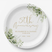 50th Wedding Anniversary Greenery Gold Script Pappteller (Vorderseite)