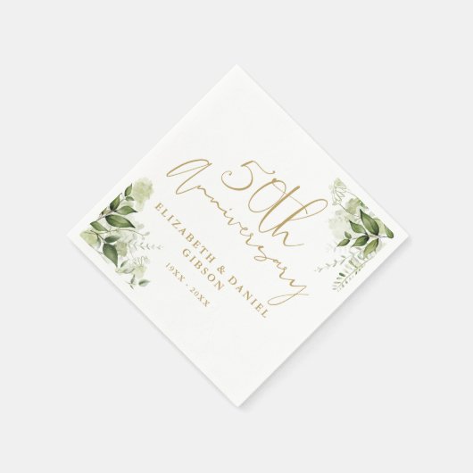 50th Wedding Anniversary Greenery Gold Script Serviette (Ecke)