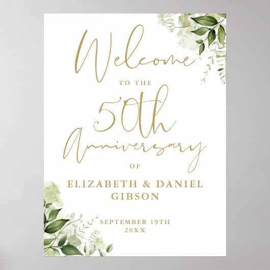 50th Wedding Anniversary Greenery Welcome Sign Poster (Vorne)