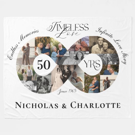 50th Wedding Anniversary Infinity Photo Collage Fleecedecke (Vorderseite (Horizontal))