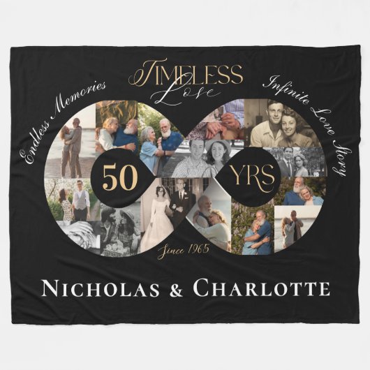 50th Wedding Anniversary Infinity Photo Collage Fleecedecke (Vorderseite (Horizontal))