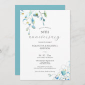 50th Wedding Anniversary Invitations Blue Flowers Einladung (Vorne/Hinten)