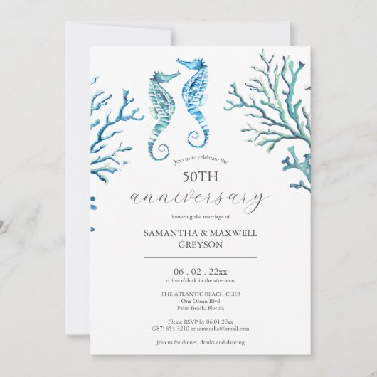 50th Wedding Anniversary Invitations Seahorses (Vorderseite)