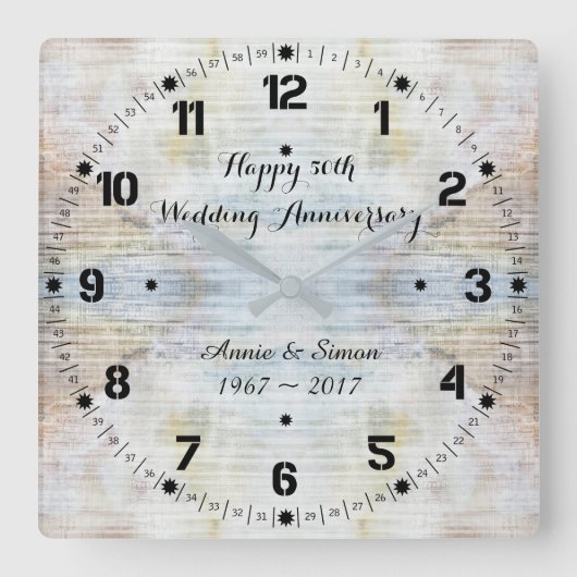 50th Wedding Anniversary Marble Pattern Quadratische Wanduhr (Vorderseite)