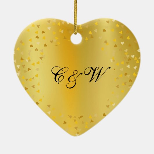 50th Wedding Anniversary Monogram Gold Hearts Keramik Ornament (Hinten)