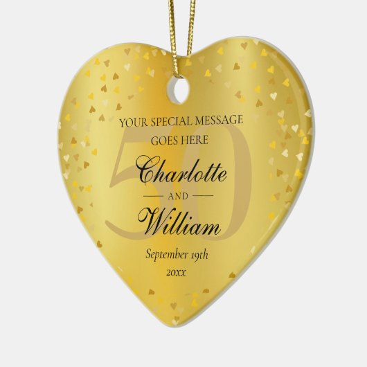 50th Wedding Anniversary Monogram Gold Hearts Keramik Ornament (Links)