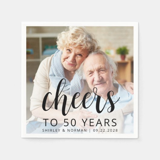 50th Wedding Anniversary Photo Black Script Cheers Serviette (Vorderseite)