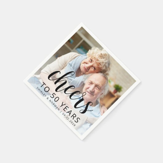 50th Wedding Anniversary Photo Black Script Cheers Serviette (Ecke)