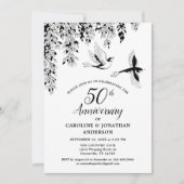 50th Wedding Anniversary Silver Birch Flying Birds Einladung (Vorderseite)