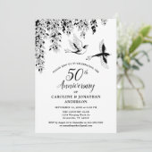 50th Wedding Anniversary Silver Birch Flying Birds Einladung (Stehend Vorderseite)