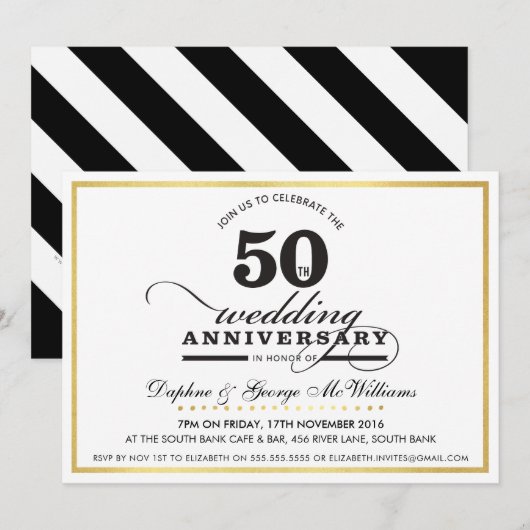 50TH WEDDING ANNIVERSARY Stilgold schwarz einladen Einladung (Vorne/Hinten)