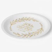 50th Wedding Anniversary Typography  Gold Wreath Pappteller (Schrägansicht)