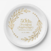 50th Wedding Anniversary Typography  Gold Wreath Pappteller (Vorderseite)