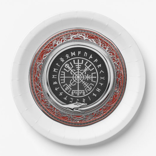 [510] Vegvisir - Viking Silver Magic Runic Compass Pappteller (Vorderseite)