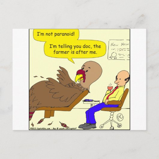 517 paranoide Truthühner Cartoon Postkarte (Vorderseite)