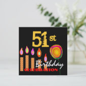 51. Birthday Gold Candles und Balloon Metallic Einladung (Stehend Vorderseite)