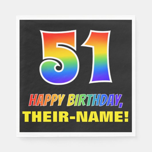 51. Geburtstag: Bold, Fun, Simple, Rainbow 51 Serviette (Vorderseite)