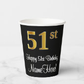 51. Geburtstag - Elegante Luxuriöse Imitate Gold L Pappbecher (Rückseite)