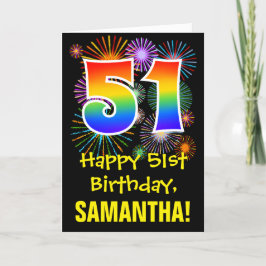 51. Geburtstag: Fun Fireworks Pattern + Rainbow 51 Karte