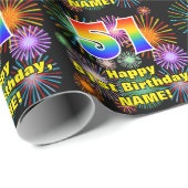 51. Geburtstag: Fun Fireworks, Rainbow Look # "51" Geschenkpapier (Rolleneckpunkt)