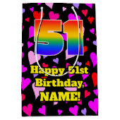 51. Geburtstag: Loving Hearts Pattern, Regenbogen Mittlere Geschenktüte (Vorderseite)