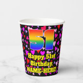 51. Geburtstag: Loving Hearts Pattern, Regenbogen Pappbecher (Rückseite)