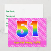 51. Geburtstag: Rosa Streifen & Herz, Regenbogen 5 Postkarte (Vorne/Hinten)