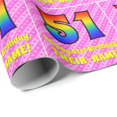 51. Geburtstag: Rosa Streifen & Herz, Regenbogen # Geschenkpapier (Rolleneckpunkt)