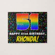 51. Geburtstag — Spaß, bunte Musiksymbole & "51"