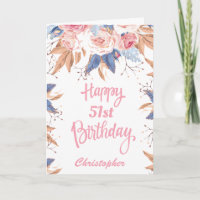 51. Geburtstag Wasserfarbe Botanisches Pink Floral