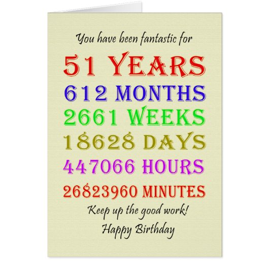 51. Geburtstags-Meilensteine (Vorne)