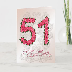 51. Geburtstagskarte mit Rosen und Blätter Karte